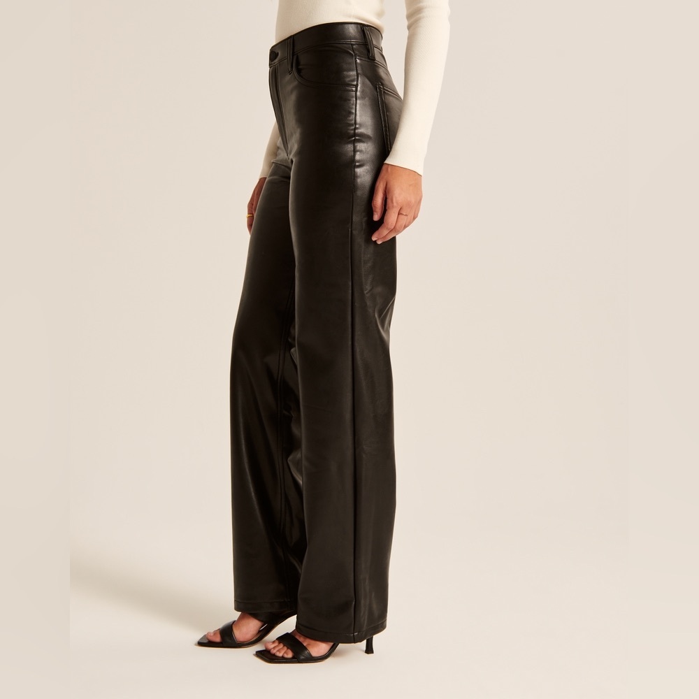 abercrombie & fitch curve love 90s straight ultra high rise leather pants